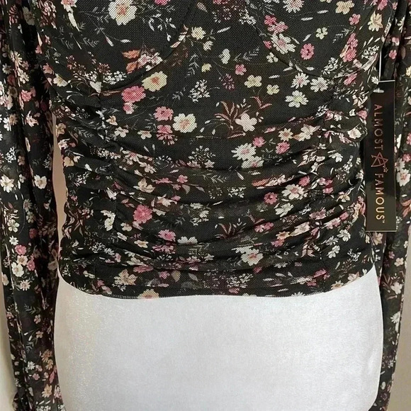 Almost Famous Black Floral Long Sleeve Crop Top With Built-in Bra - Picture 7 of 14